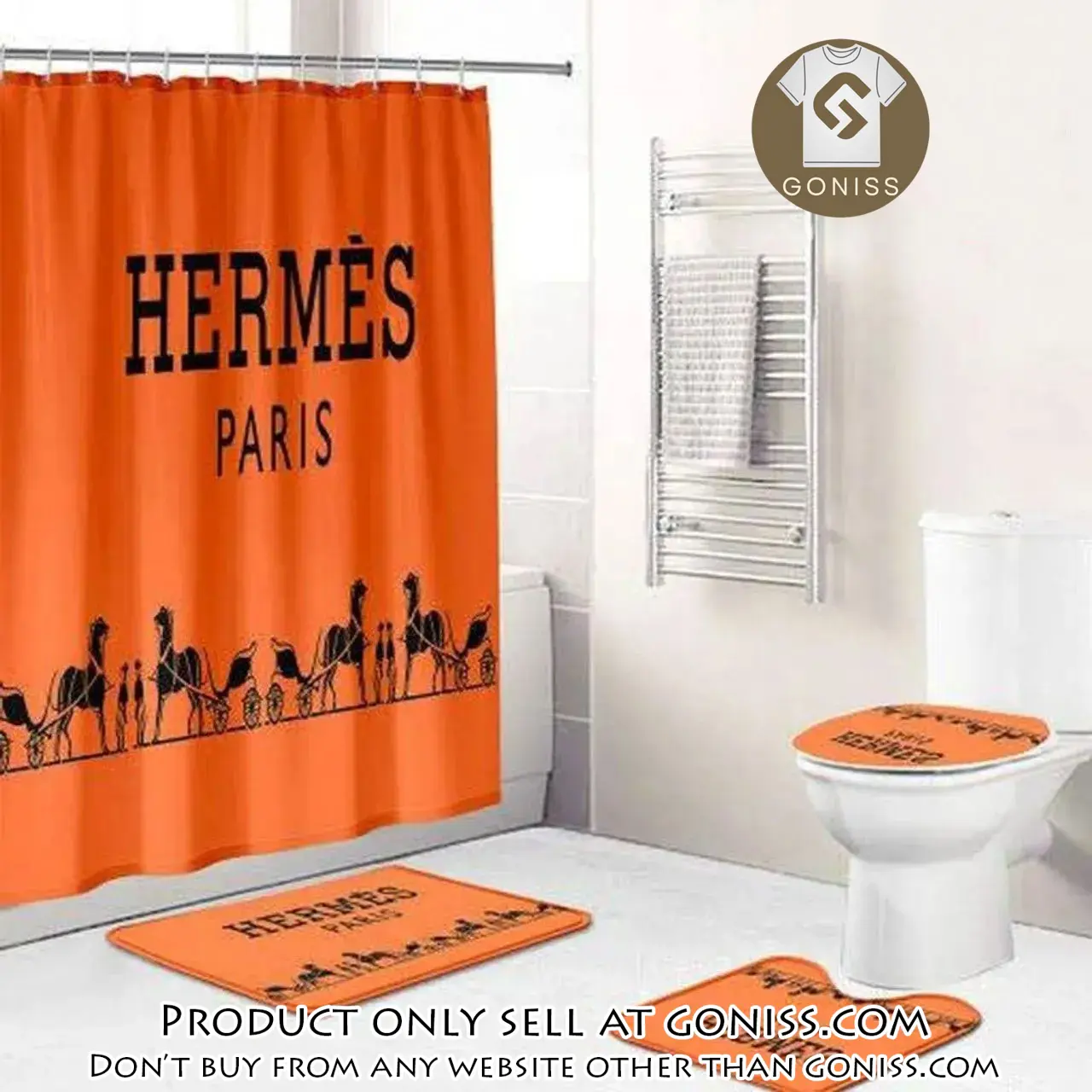 Hermes paris orange fashion logo luxury brand premium bathroom set home decor gn5258927